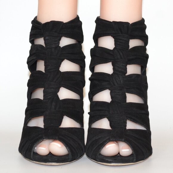 With Box Sergio Rossi Black Suede Cutout 'Devine 105' Heel Boots - Picture 2 of 10